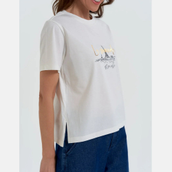 BIAŁA KOSZULKA damska typu BOX, bawełna, okrągły dekolt MORAJ